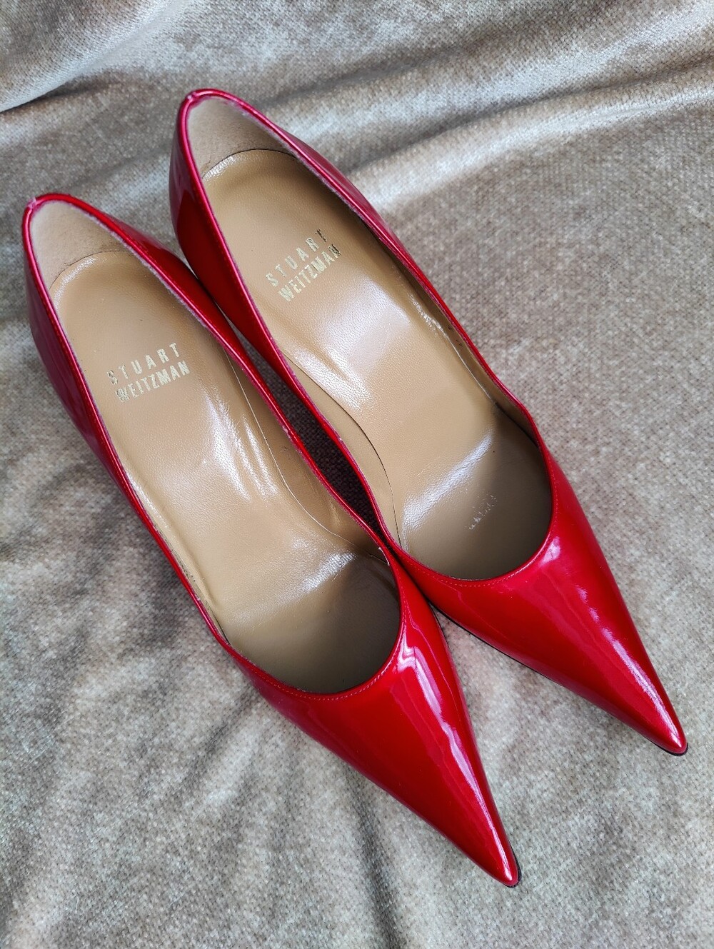Stuart Weitzman Red Patent Leather Pointed-Toe Stiletto Pumps, 6.5 - Picture 14 of 15